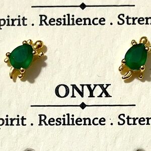 Turtles in Onyx Emerald Green and 14K Gold Plated Stud Earrings - NWT
